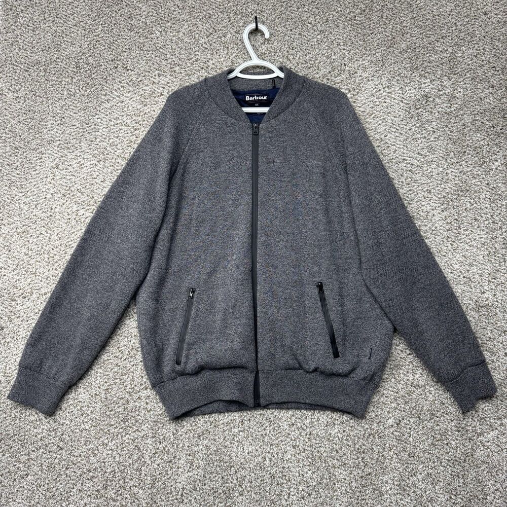Barbour Jacket Men XXL Weather Comfort Wool Full Zip Lined Gray Knit Heavyweight